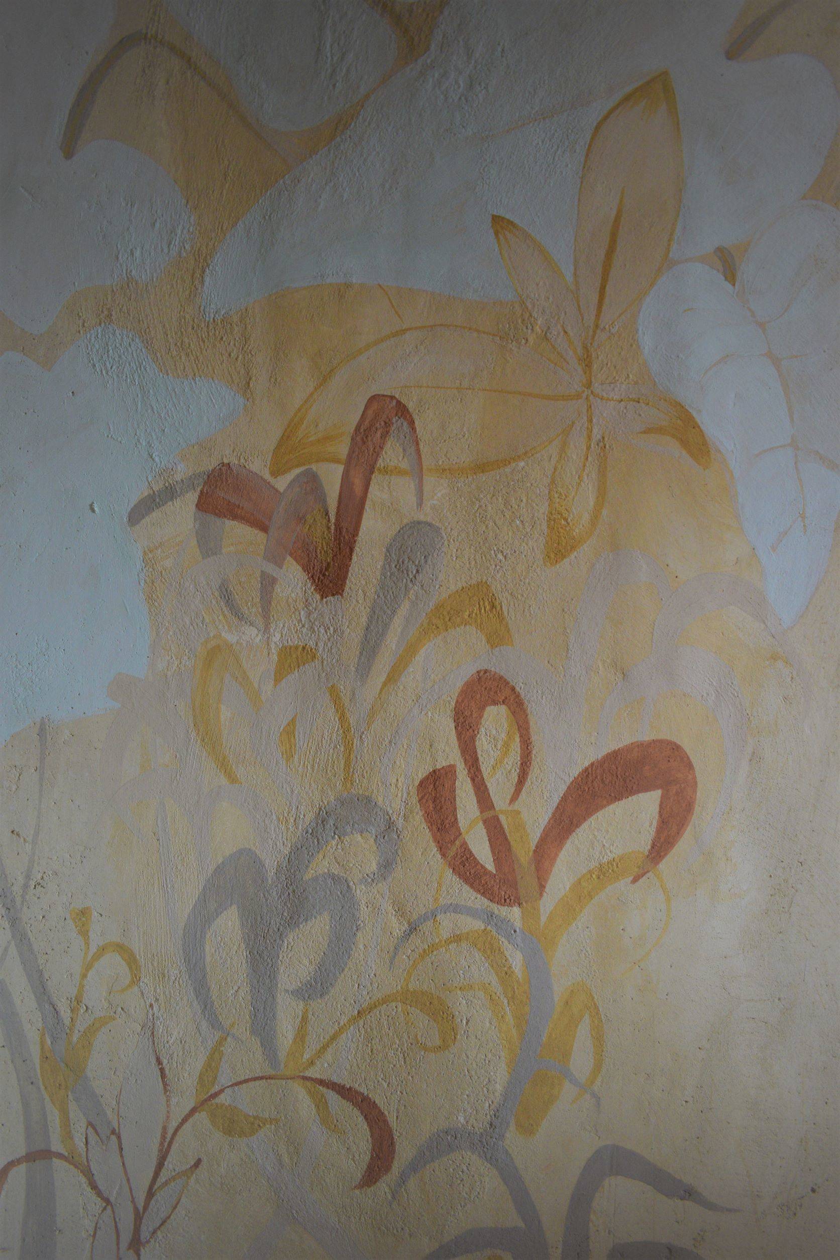 Archidixie - fresque argile et chaux zoom végétal
